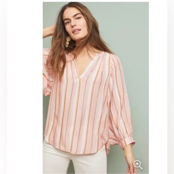 Anthropologie Boho Striped Pink Blouse - Picture 2 of 6